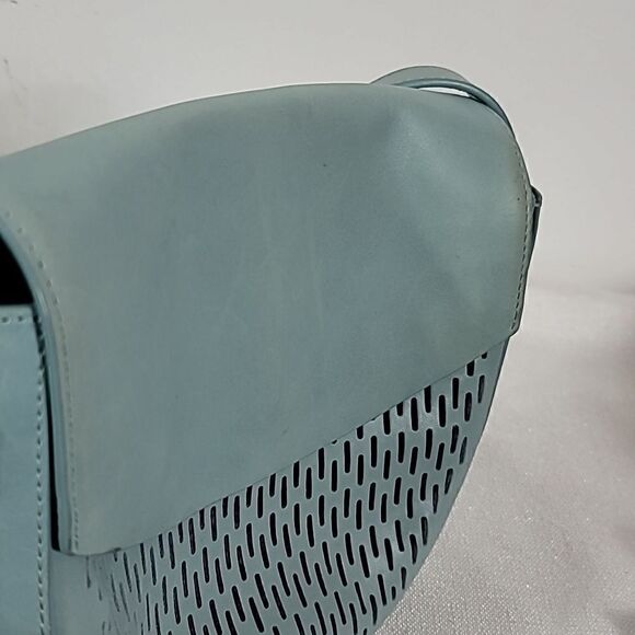 Skagen Lobelle SKY BLUE Mini Perforated Leather Saddle Bag Crossbody cut out - Picture 15 of 15